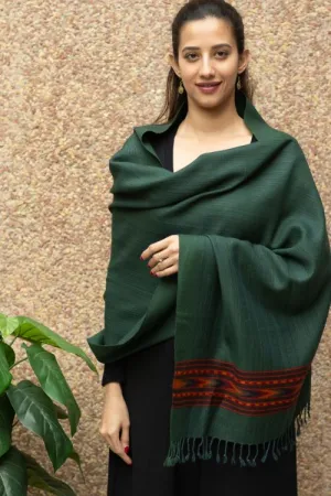 TICH Fine, Soft Himachal Wool Stole - Bottle Green