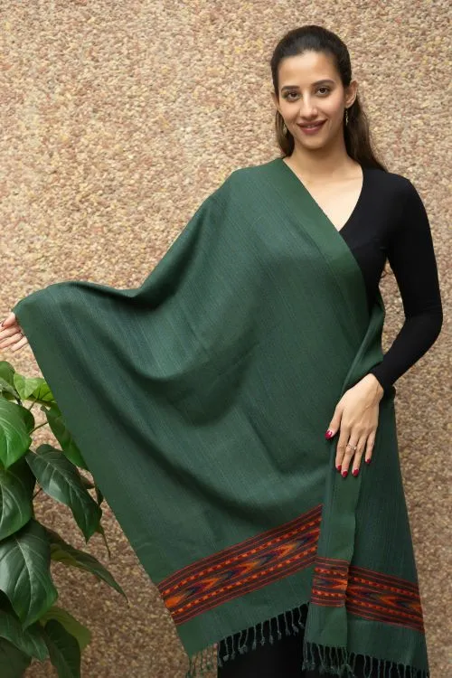 TICH Fine, Soft Himachal Wool Stole - Bottle Green