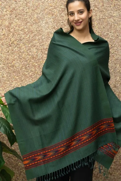 TICH Fine, Soft Himachal Wool Stole - Bottle Green