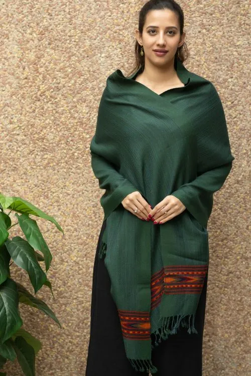 TICH Fine, Soft Himachal Wool Stole - Bottle Green