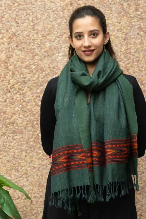 TICH Fine, Soft Himachal Wool Stole - Bottle Green