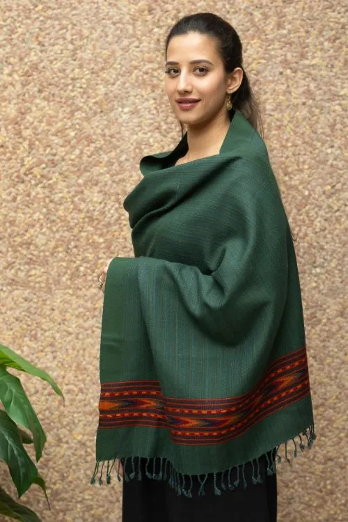 TICH Fine, Soft Himachal Wool Stole - Bottle Green