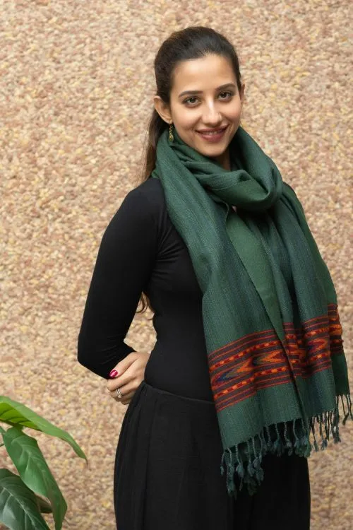 TICH Fine, Soft Himachal Wool Stole - Bottle Green